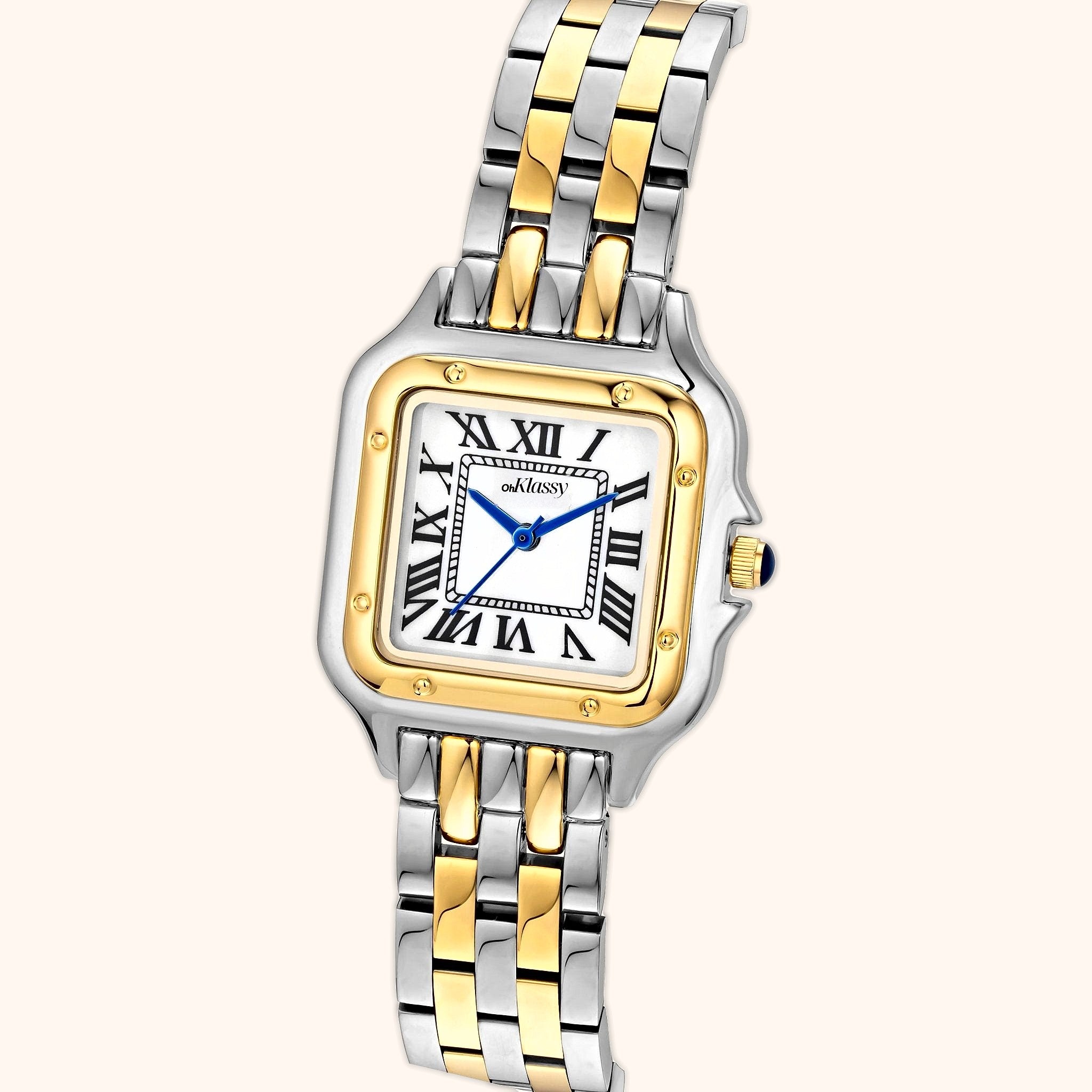 OhKlassy Victoria Two Tone women's vintage-inspired watch, dial close-up