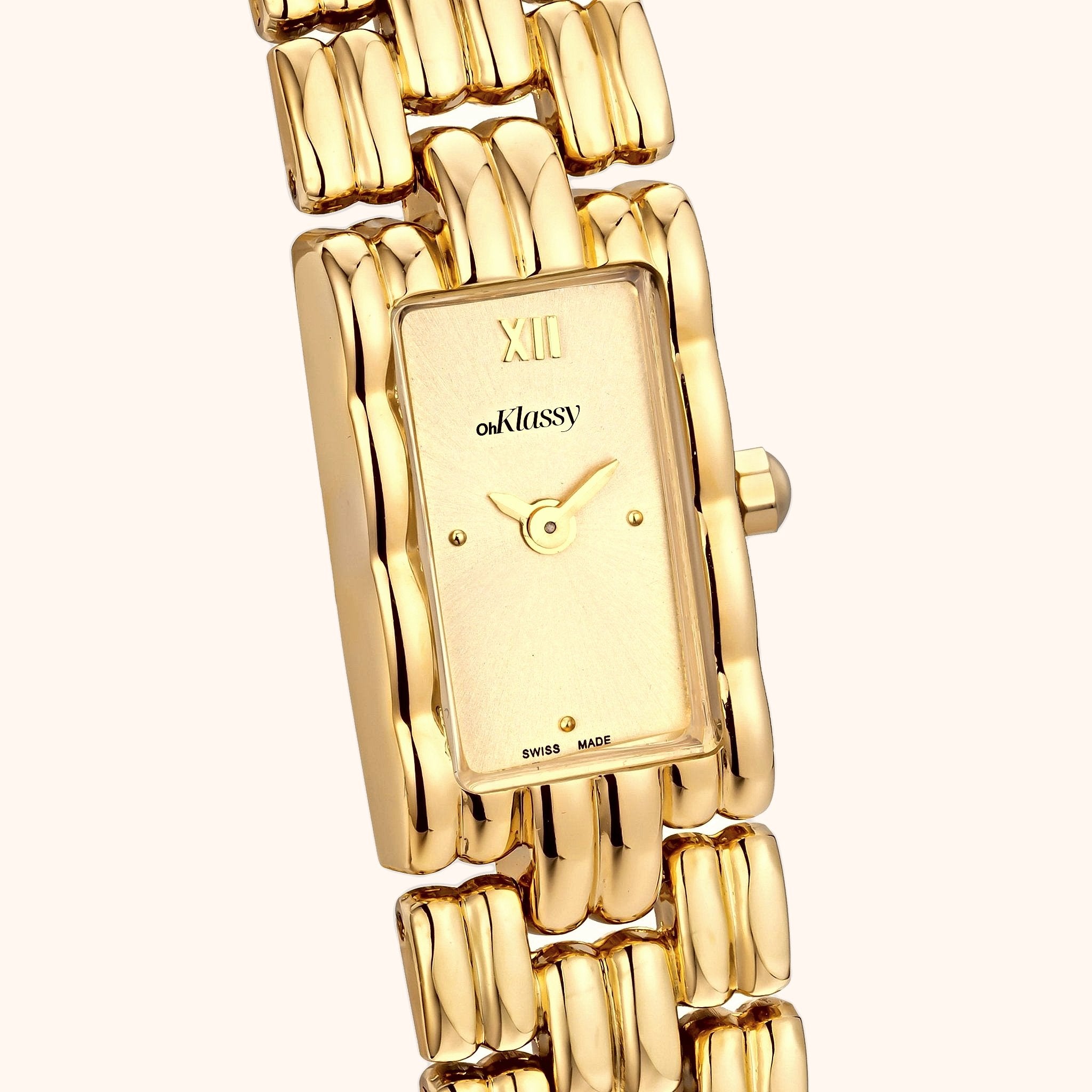 OhKlassy Yasmina Gold women's vintage-inspired watch, dial close-up