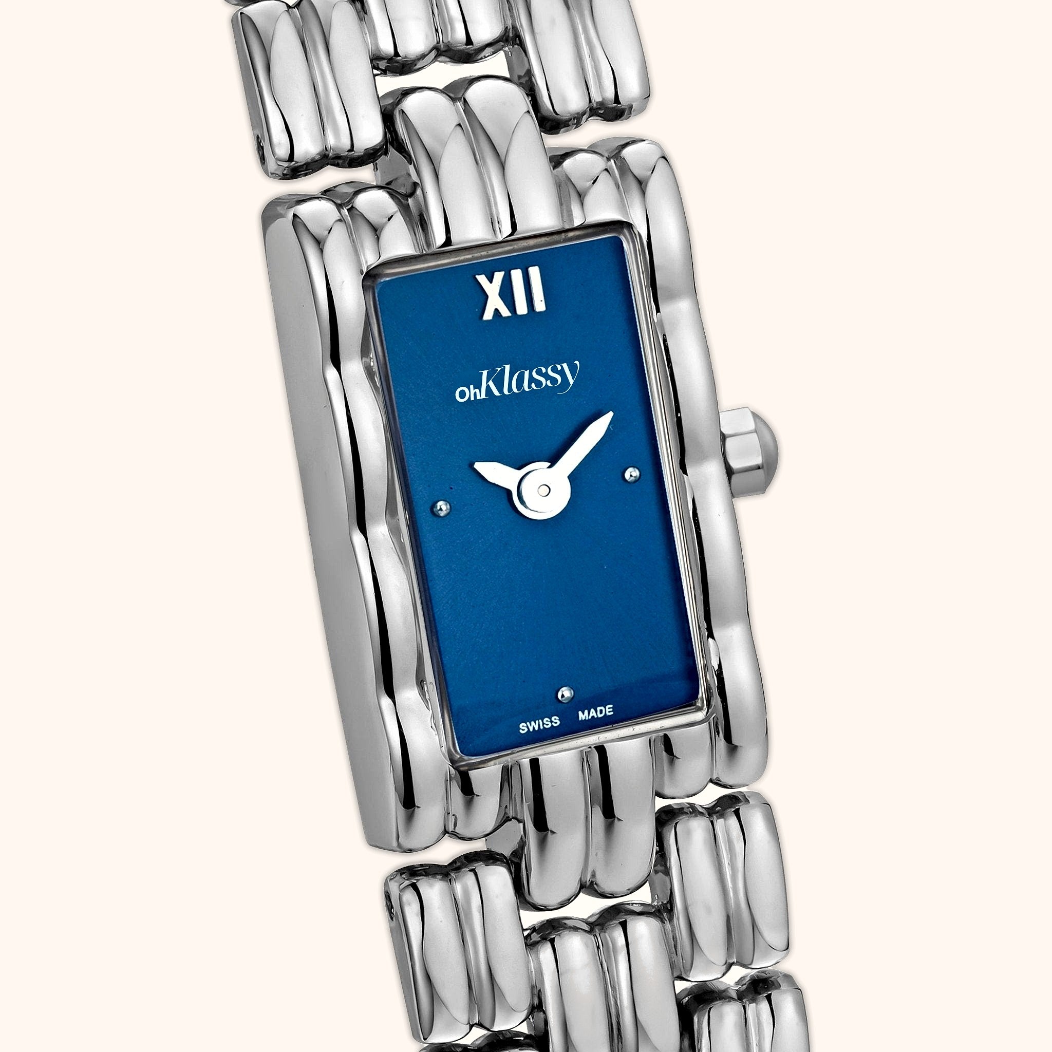 OhKlassy Yasmina Silver women's vintage-inspired watch, dial close-up