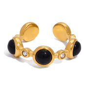 Ayana Bague manchette noire | plaqué or 18K